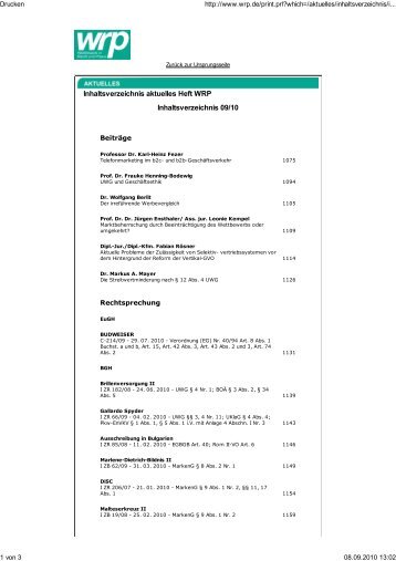 Inhaltsverzeichnis aktuelles Heft WRP Inhaltsverzeichnis 09/10