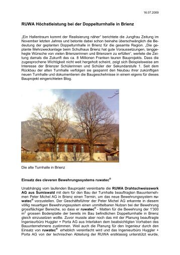 Doppelturnhalle in Brienz - RUWA Drahtschweisswerk AG