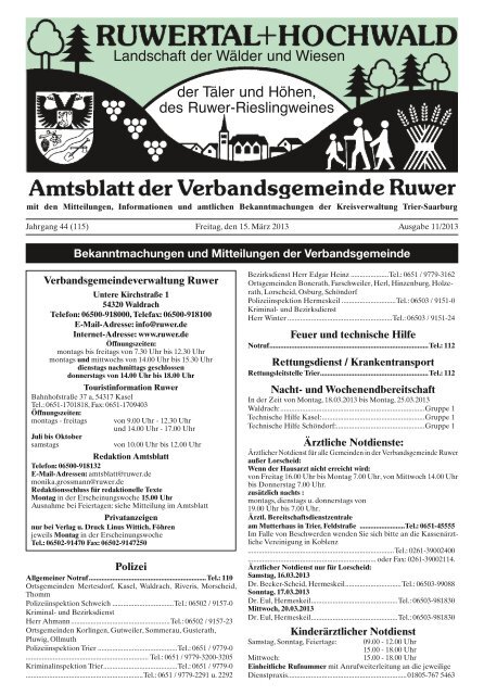 Bekanntmachungen und Mitteilungen der Verbandsgemeinde
