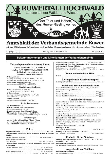 Bekanntmachungen und Mitteilungen der Verbandsgemeinde