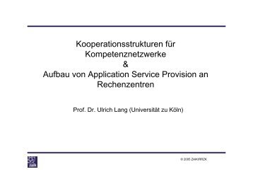 Projekte zum Aufbau von Application Service Provision an ...