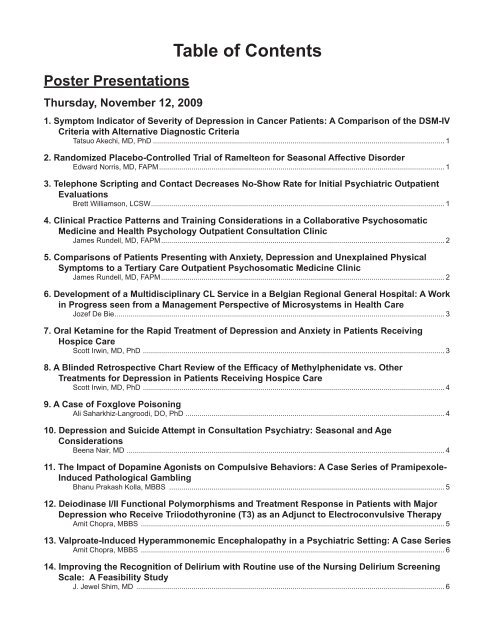 Table of Contents - Academy of Psychosomatic Medicine