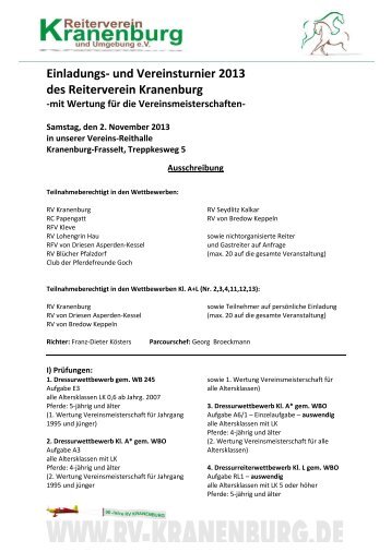 Ausschreibung für die Vereinsmeisterschaften des - RV Kranenburg