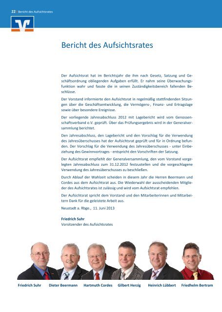 Jahresbericht I 2012 - Raiffeisen-Volksbank Neustadt eG