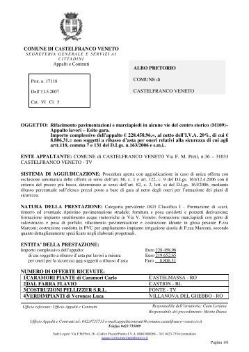 COMUNE DI CASTELFRANCO VENETO Appalti e Contratti ALBO ...