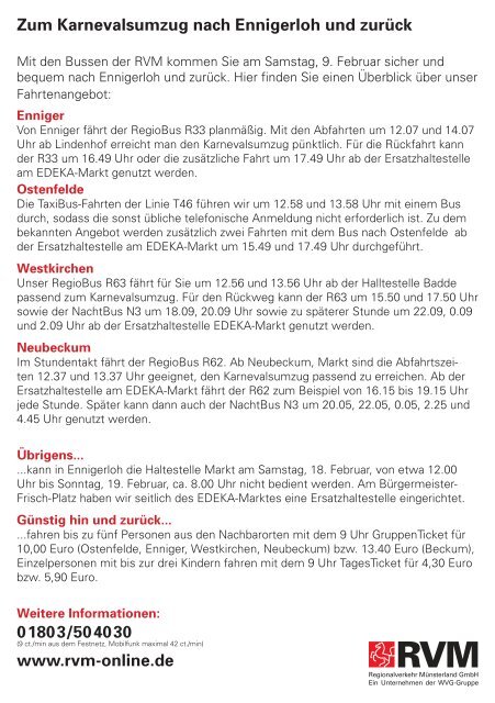 Fahrplan Karneval Ennigerloh - RVM