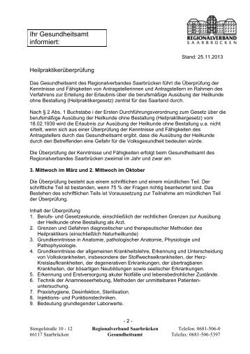 Info Heilpraktikerprüfung - Regionalverband Saarbrücken