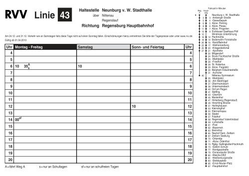 Fahrplan Linie 43 - RVV Regensburger Verkehrsverbund