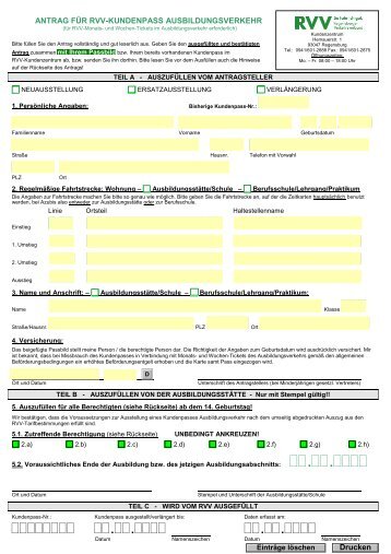 Antrag fÃ¼r RVV-Kundenpass Ausbildungsverkehr
