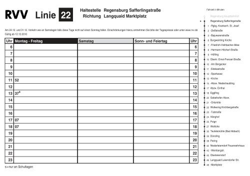 Linie 22 - RVV Regensburger Verkehrsverbund