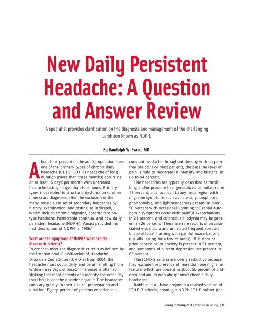 New Daily Persistent Headache: A Question and Answer Review