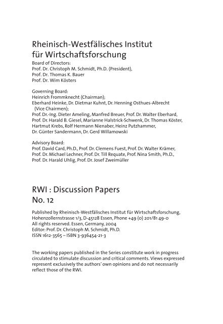 RW I:Discussion Papers - Rheinisch-WestfÃ¤lisches Institut fÃ¼r ...