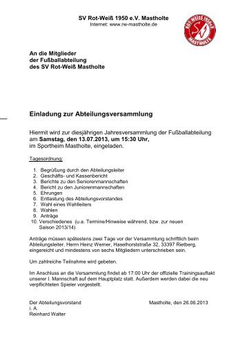 Einladung zur Abteilungsversammlung