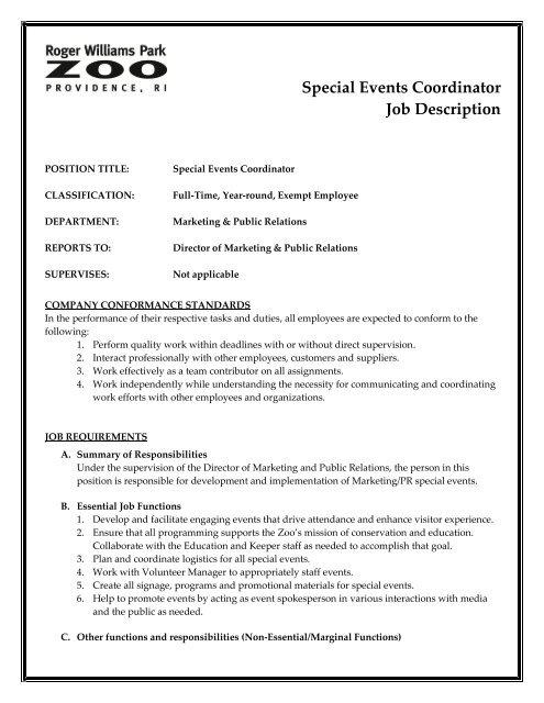 Special events coordinator jobs pa