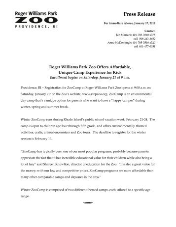 Press Release - Roger Williams Park Zoo