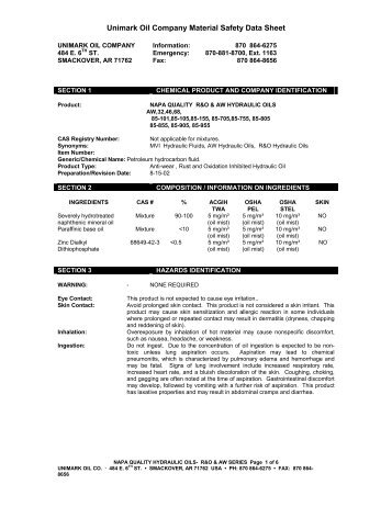 Unimark Oil Company Material Safety Data Sheet - RW Sidley, Inc.