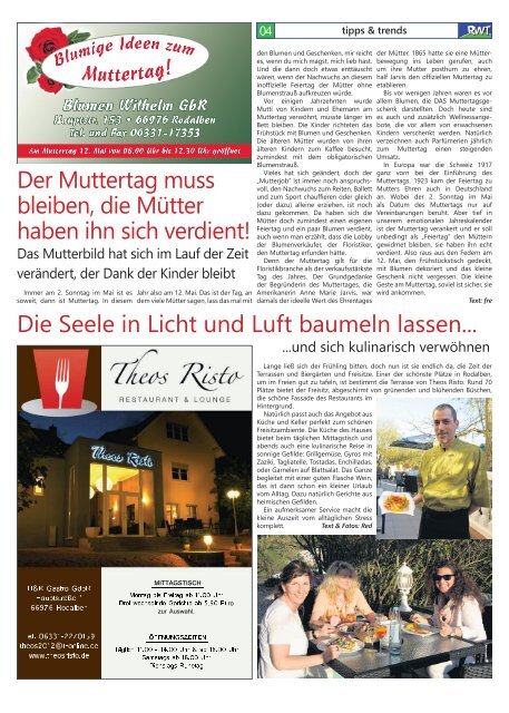 Am 12. Mai ist Muttertag! - RWT - Magazin fÃ¼r die SÃ¼dwestpfalz