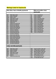 Markings Codes for Greyhounds