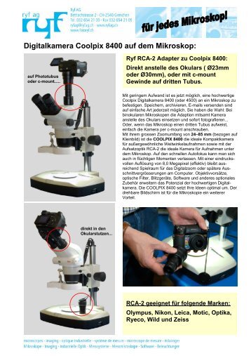 Digitalkamera Coolpix 8400 auf dem Mikroskop: - Ryf AG