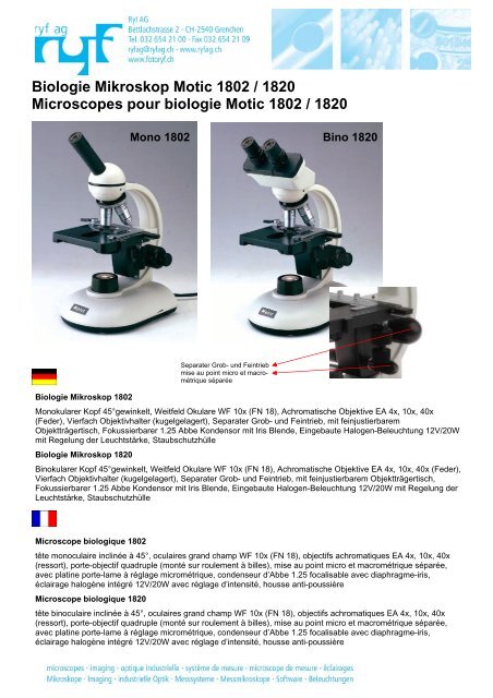 Mikroskop 1802 / 1820 Microscopes pour ... Ryf AG