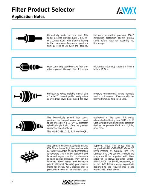 AVX US Microtek EMI Filters Catalog - RYSTON Electronics sro