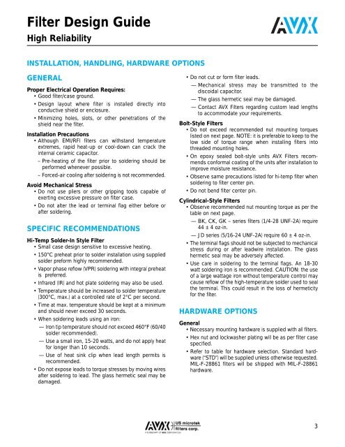 AVX US Microtek EMI Filters Catalog - RYSTON Electronics sro