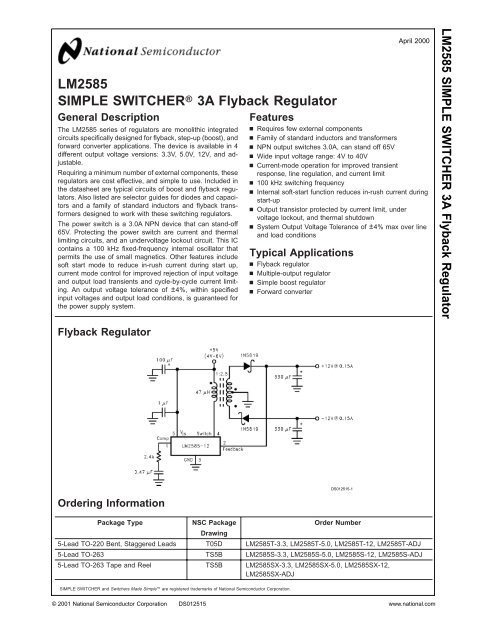 LM2585 SIMPLE SWITCHER 3A Flyback Regulator - RYSTON ...