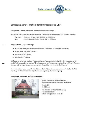 Einladung zum 1. Treffen der NPS-Usergroup L&F