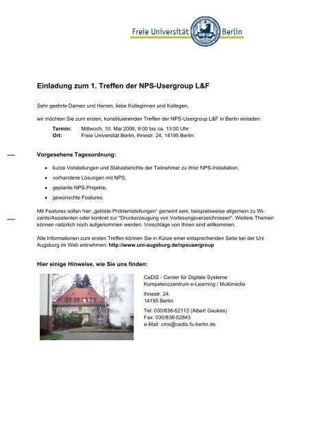 Einladung zum 1. Treffen der NPS-Usergroup L&F