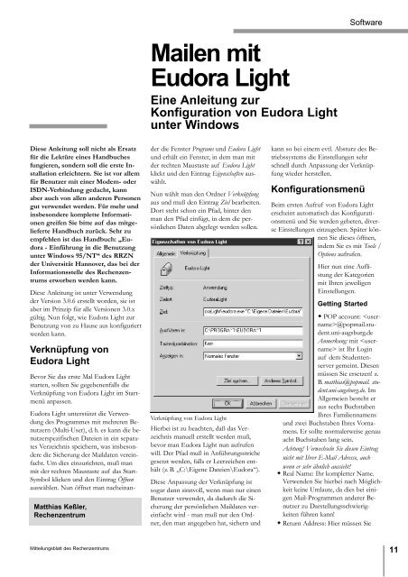Mailen mit Eudora Light - Rechenzentrum - UniversitÃ¤t Augsburg