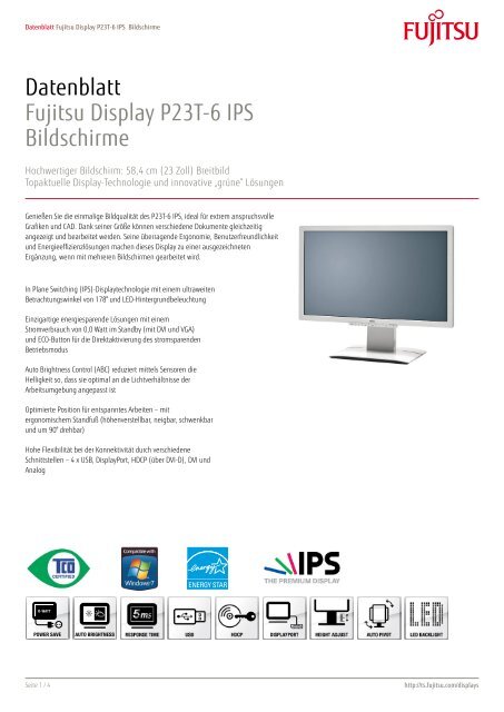 Datenblatt Fujitsu Display P23T-6 IPS Bildschirme