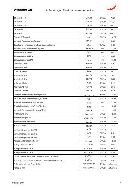 Preisliste 2007 ZBN ZIP Export gesamt