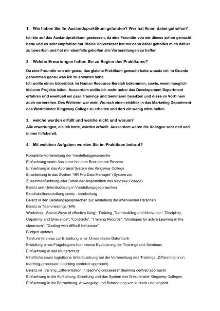 1 Wie Haben Sie Ihr Auslandspraktikum Gefunden Wer Hat Ihnen