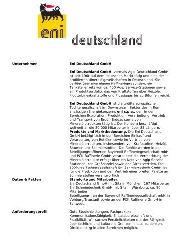 Unternehmen Eni Deutschland GmbH Eni Deutschland ... - LMU