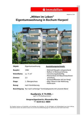 Eigentumswohnung in Bochum-Harpen! - S-Immobiliendienst.de