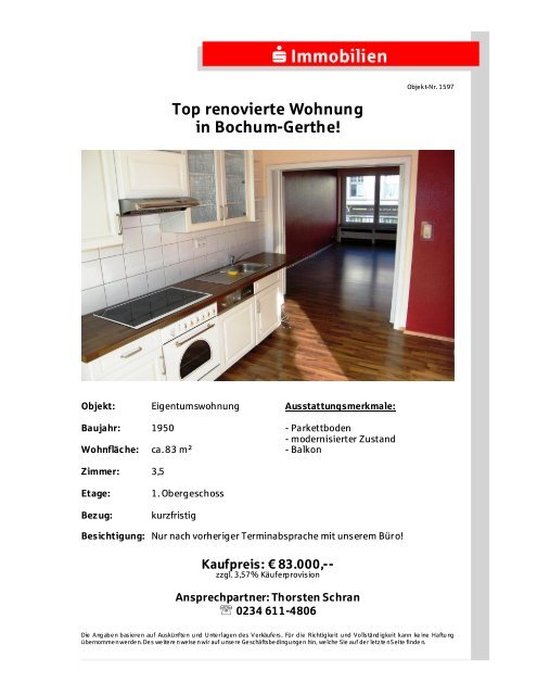 Top renovierte Wohnung in Bochum-Gerthe! - S-Immobiliendienst.de