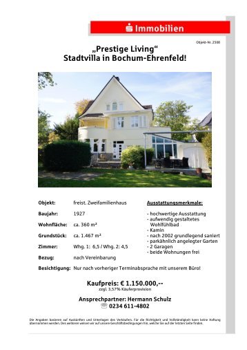 âPrestige Livingâ Stadtvilla in Bochum-Ehrenfeld!