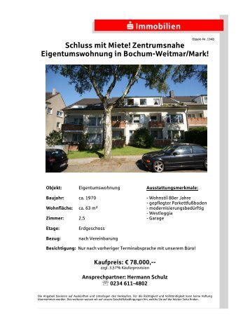 Zentrumsnahe Eigentumswohnung in Bochum-Weitmar/Mark!