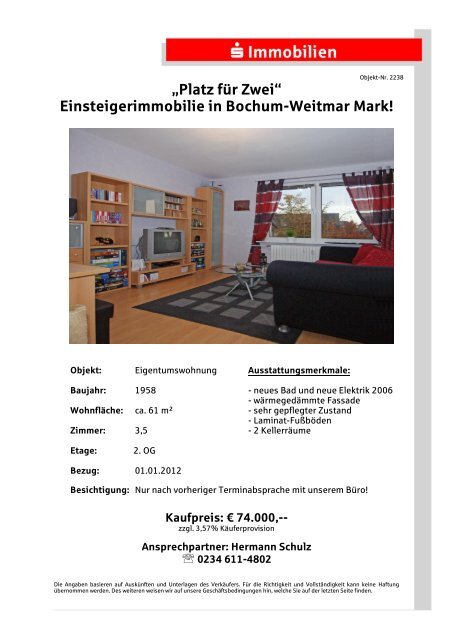 âPlatz fÃ¼r Zweiâ Einsteigerimmobilie in Bochum-Weitmar Mark!