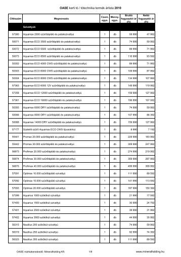 OASE kerti tó / tótechnika termék árlista 2010 - Bíró-Kert Kft.