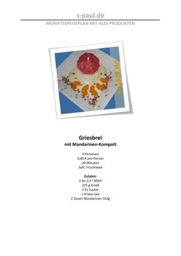 s-paul.de MONATSSPEISEPLAN MIT ALDI PRODUKTEN Griesbrei ...