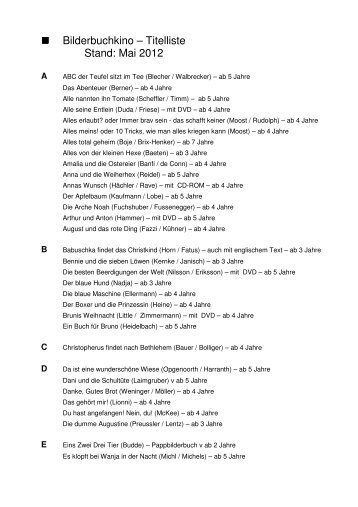 Bilderbuchkino Liste - Fachstelle fÃ¼r das Ã¶ffentliche ...