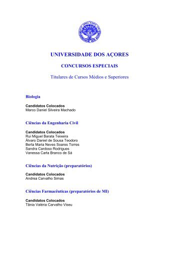 universidade dos aÃ§ores concursos especiais