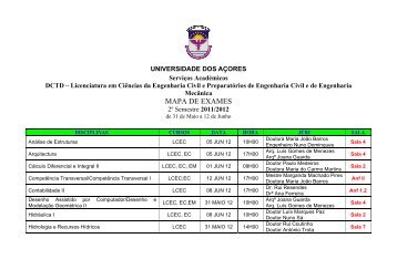 MAPA DE EXAMES - Universidade dos AÃ§ores