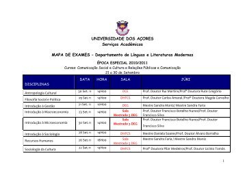 UNIVERSIDADE DOS AÃORES ServiÃ§os AcadÃ©micos MAPA DE ...