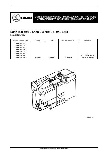 Saab 900 M94-, Saab 9-3 M98-, 4-syl., LHD - SaabDocs.com