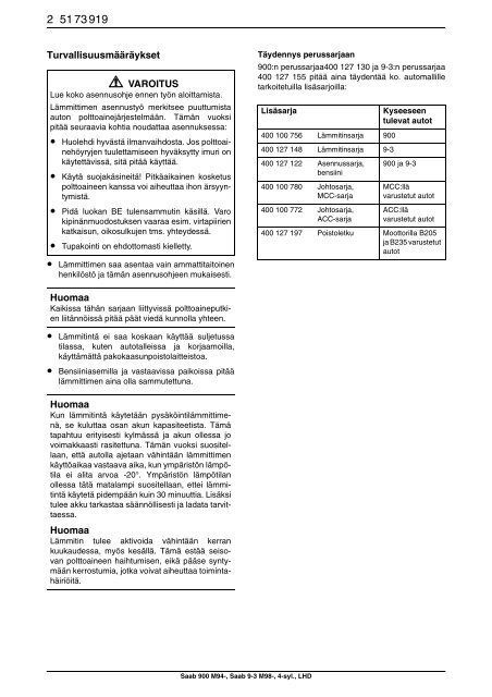 Saab 900 M94-, Saab 9-3 M98-, 4-syl., LHD - SaabDocs.com