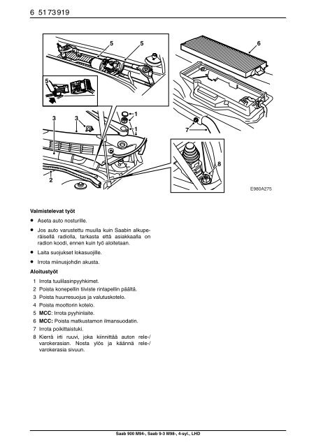 Saab 900 M94-, Saab 9-3 M98-, 4-syl., LHD - SaabDocs.com