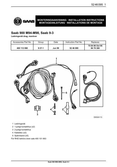 Saab 900 M94-M98, Saab 9-3 - SaabDocs.com