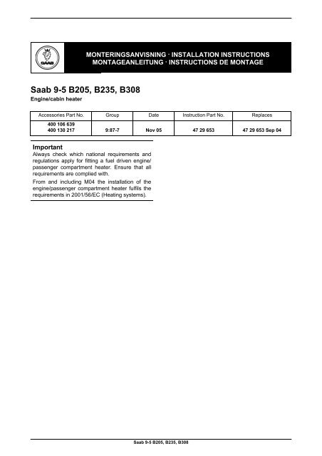 Saab 400130217 instructions in English - SaabDocs.com